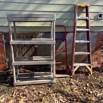 Werner 6’ Ladder, Hand Truck & Plastic Shelving Unit (Y-MG)