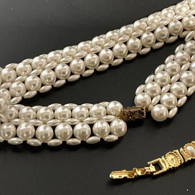 Vintage White Faux Pearl Choker, Park Lane Bracelet and PE
