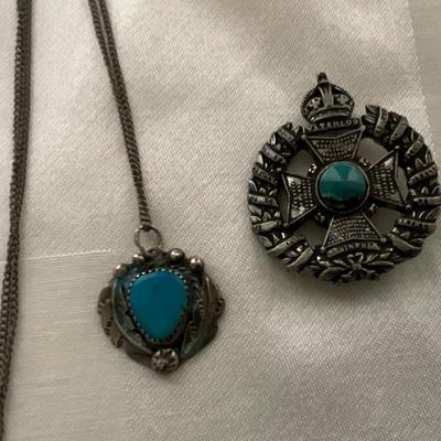 Vintage Turquoise Necklace and Waterloo Pin