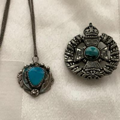 Vintage Turquoise Necklace and Waterloo Pin