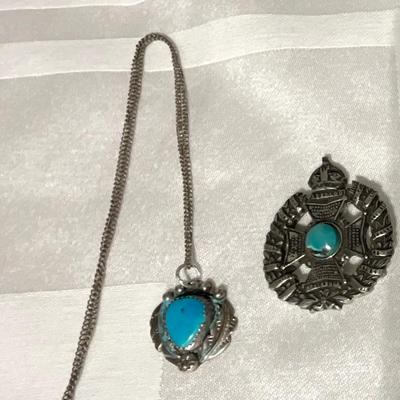 Vintage Turquoise Necklace and Waterloo Pin