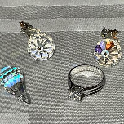 Cubic Zirconia Ring (next best thing to a real Diamond) with PE and Pendent (Blue Obsidian Glass)