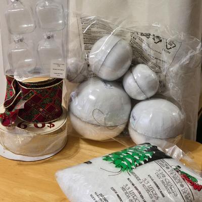 Christmas Ornaments, Ribbon and Artificial Snow