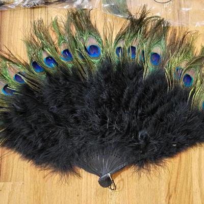 (2) Peacock Feather Masks and (1) Peacock Feather Fan