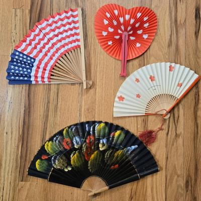 (4) Fans - American Flag, Heart, Hawaii, and Asian Fans