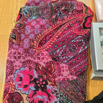 Ladies Lot - Scarves, New Photo Necklace, New Sunflower Brooch, New Irish Hankerchief