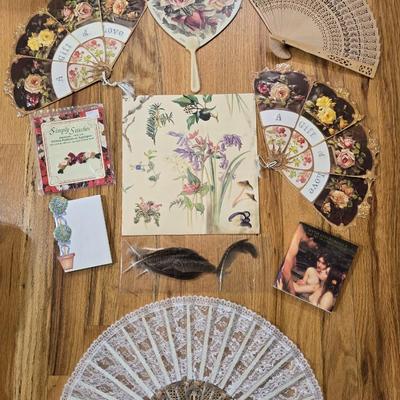 Romance Lot - Fans, Book, Notepad, Paper, Feathers