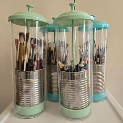 (4) Paint Brush Caddies with Paint Brushes