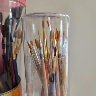Paint Brush Caddies with Paint Brushes and a New Container of Paint Brushes
