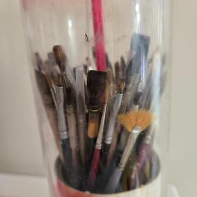 (3) Pink Paint Brush Caddies with Paint Brushes