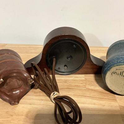 Sessions Clock and handcrafted pottery,
