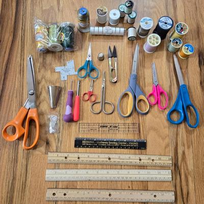 Sewing Lot - Scissors, thread, rulers & more