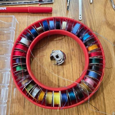 Sewing Lot - Thread, Scissors, Pins, Magnetic Pin Tray, Bobbins & More