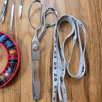 Sewing Lot - Thread, Scissors, Pins, Magnetic Pin Tray, Bobbins & More