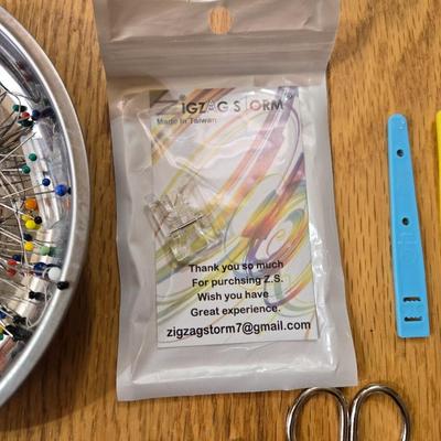 Sewing Lot - Thread, Scissors, Pins, Magnetic Pin Tray, Bobbins & More