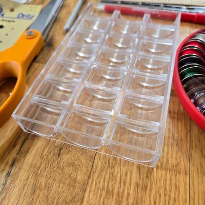 Sewing Lot - Thread, Scissors, Pins, Magnetic Pin Tray, Bobbins & More