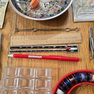 Sewing Lot - Thread, Scissors, Pins, Magnetic Pin Tray, Bobbins & More