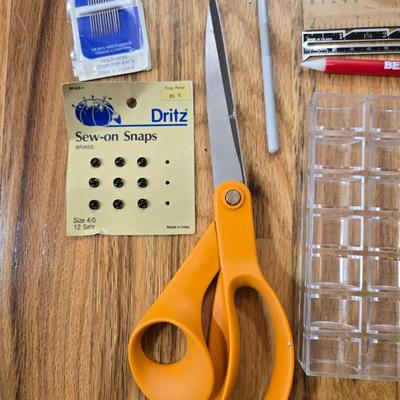 Sewing Lot - Thread, Scissors, Pins, Magnetic Pin Tray, Bobbins & More