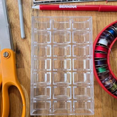 Sewing Lot - Thread, Scissors, Pins, Magnetic Pin Tray, Bobbins & More