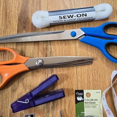 Sewing Lot, Scissors, Pins, Elastic & More