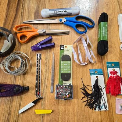 Sewing Lot, Scissors, Pins, Elastic & More