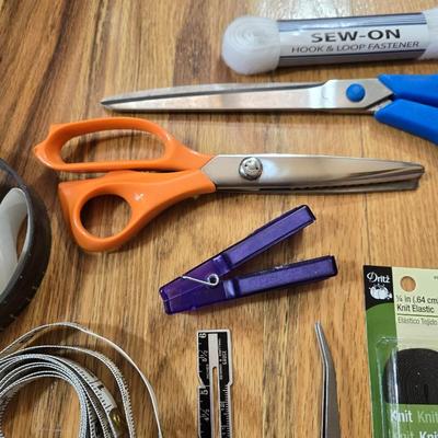 Sewing Lot, Scissors, Pins, Elastic & More