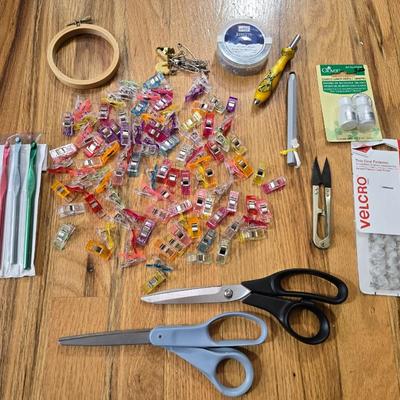 Sewing Lot - Mini Clips, Crochet Needles, Eyelets, Scissors & More