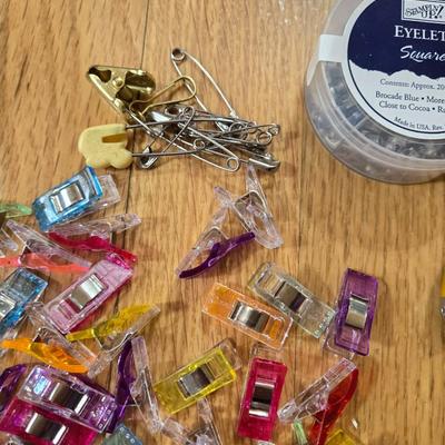 Sewing Lot - Mini Clips, Crochet Needles, Eyelets, Scissors & More