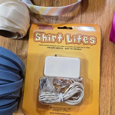 Sewing Lot- Zippers, Piping, Ribbon, Shirt Lights & More