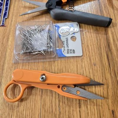 Sewing Lot - Scissors, Thread, Bobbins and More