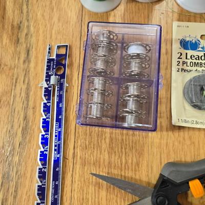 Sewing Lot - Scissors, Thread, Bobbins and More