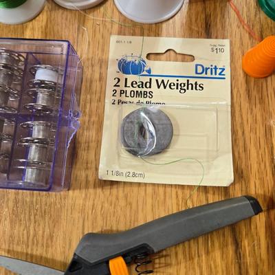 Sewing Lot - Scissors, Thread, Bobbins and More