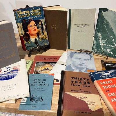 Vintage books, signed 1996 Democratic Convention, others date back to 1933
