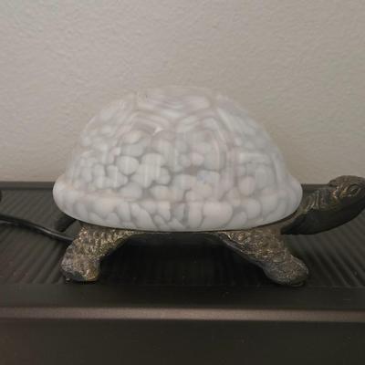 Vintage Glass Shell and Brass Body Turtle Lamp