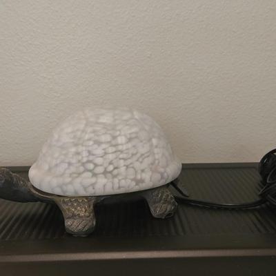 Vintage Glass Shell and Brass Body Turtle Lamp