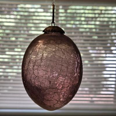 Cobalt Blue Glass Dragon Fly Hanging Disc and Purple Crackle Glass Ball