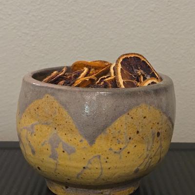 Ceramic Bowl with Dried Orange Slices & Pinecones