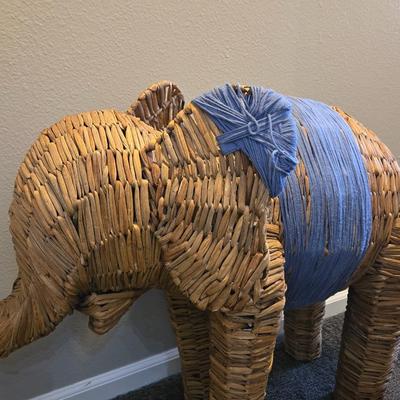 Vintage Wicker & String Elephant