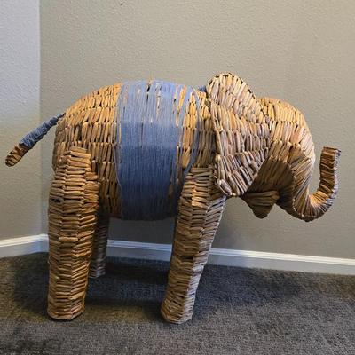 Vintage Wicker & String Elephant