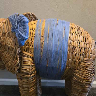 Vintage Wicker & String Elephant