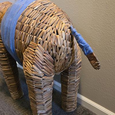 Vintage Wicker & String Elephant