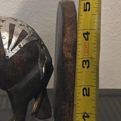 Wood and Metal Carved Elephant Bookend