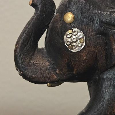 Wood and Metal Carved Elephant Bookend