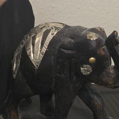 Wood and Metal Carved Elephant Bookend