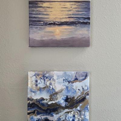 (2) Canvas Blue & Gold Prints