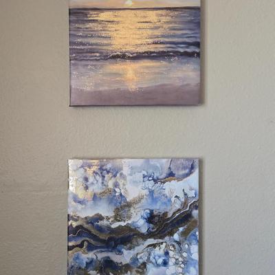 (2) Canvas Blue & Gold Prints
