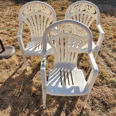 3 Highback Patio Plastic Chairs stackable