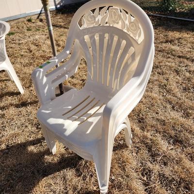 3 Highback Patio Plastic Chairs stackable