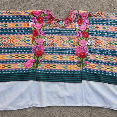 Vintage Guatemalan Poncho with Needlework Floral