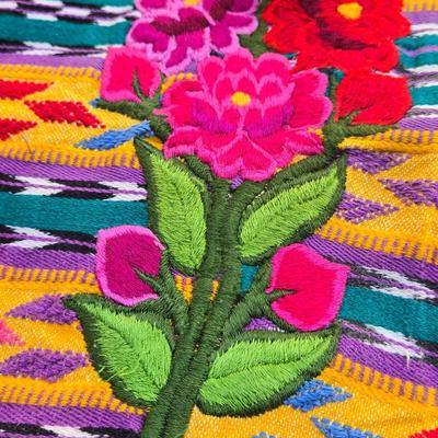 Vintage Guatemalan Poncho with Needlework Floral